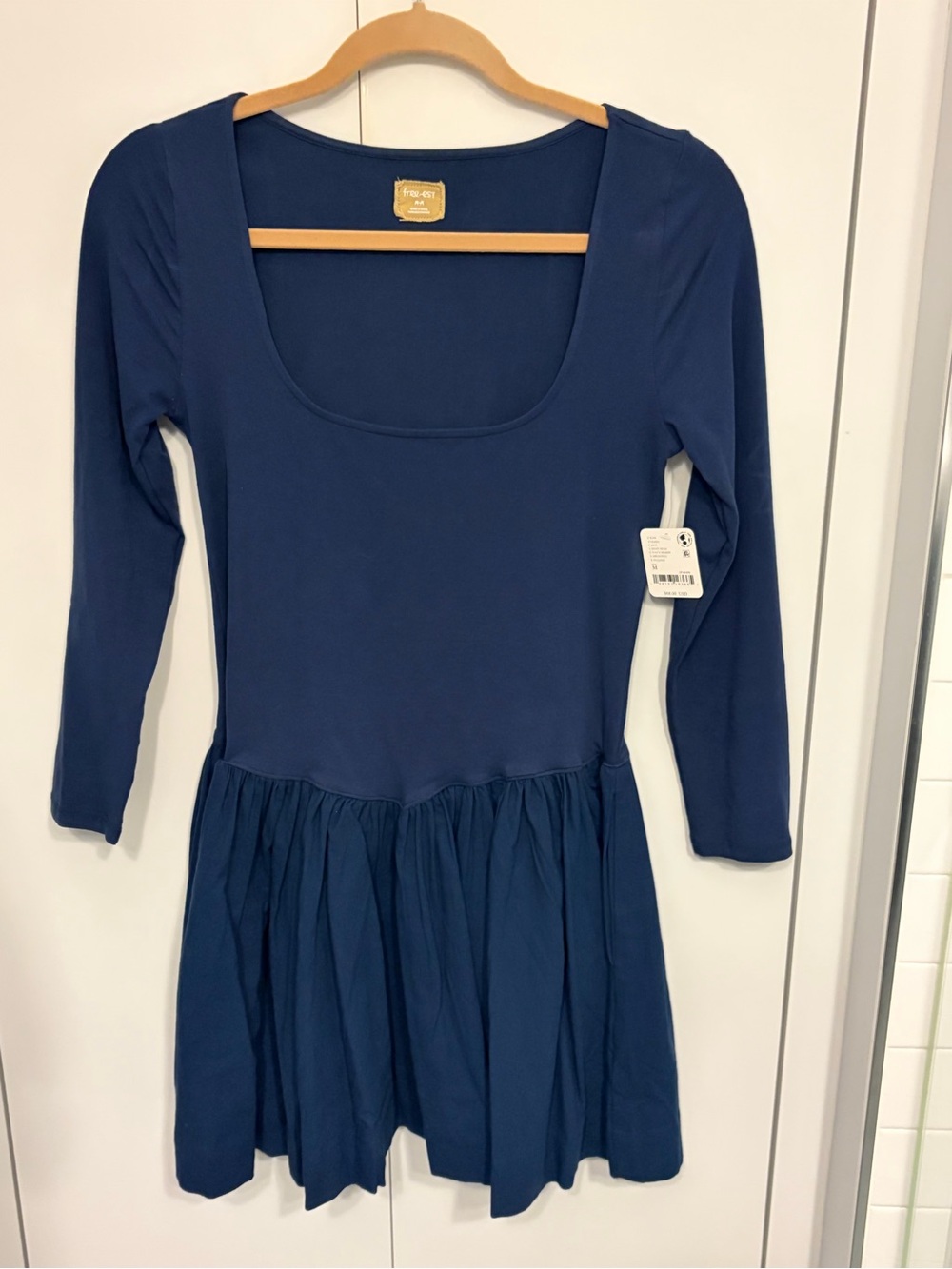 Free People Navy Long-Sleeve Scoop Neck drop waist Dress